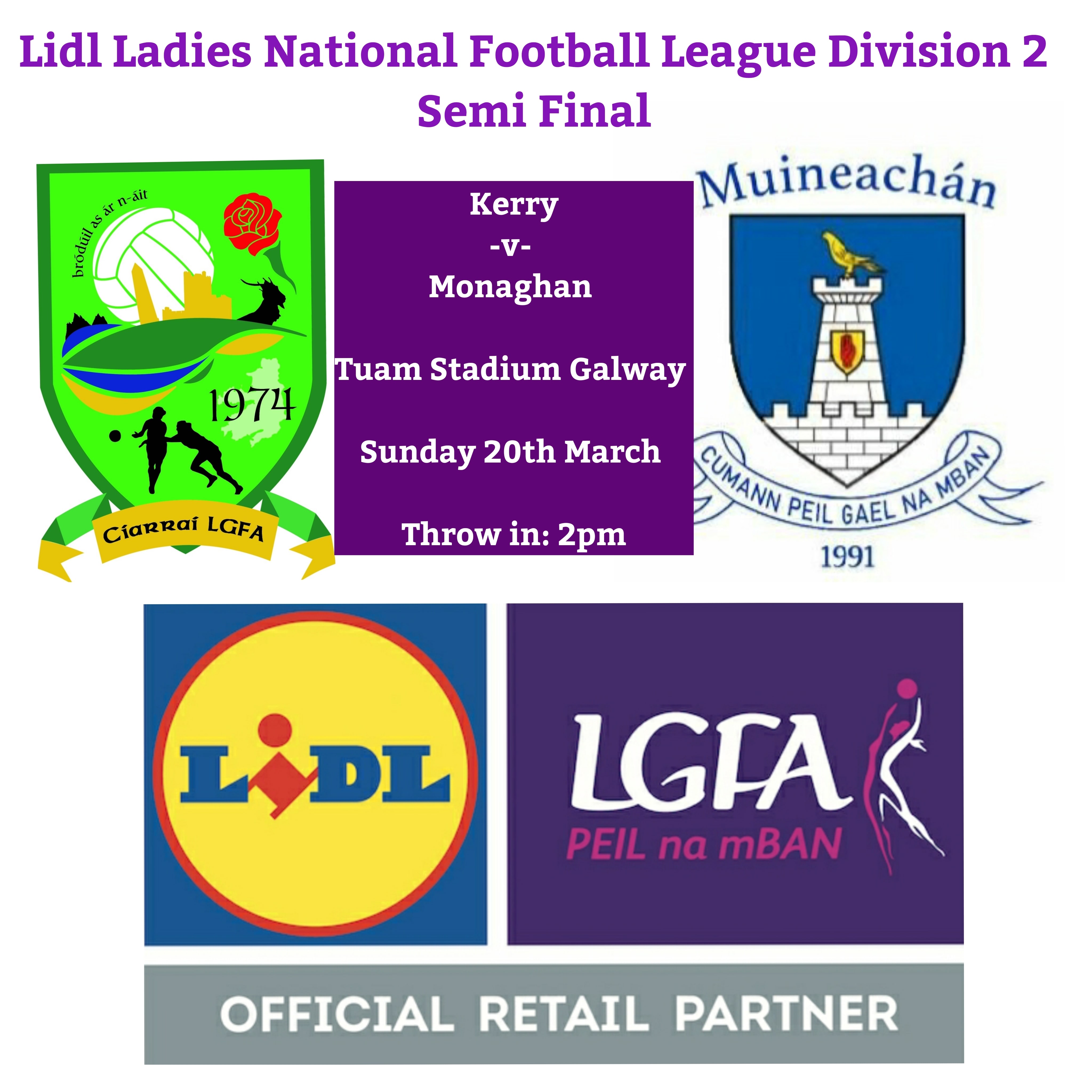 Kerry v Monaghan Ticket Information Kerry LGFA